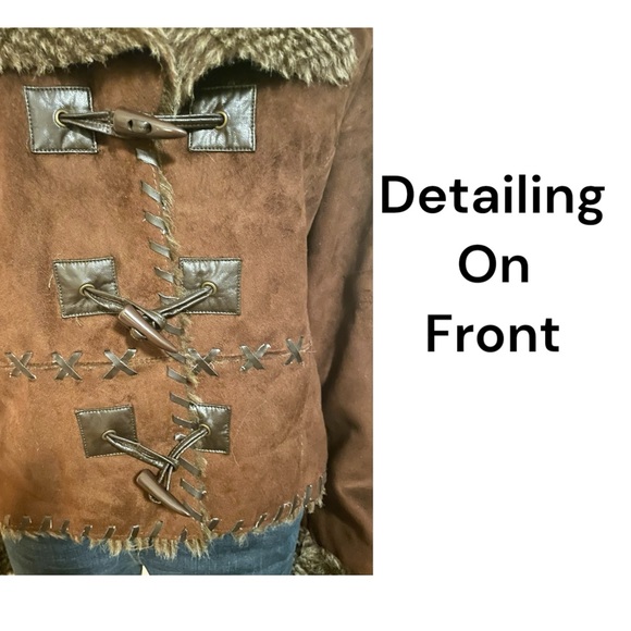 True Grit Faux Suede Fur Trim Jacket Size Large - Picture 5 of 9